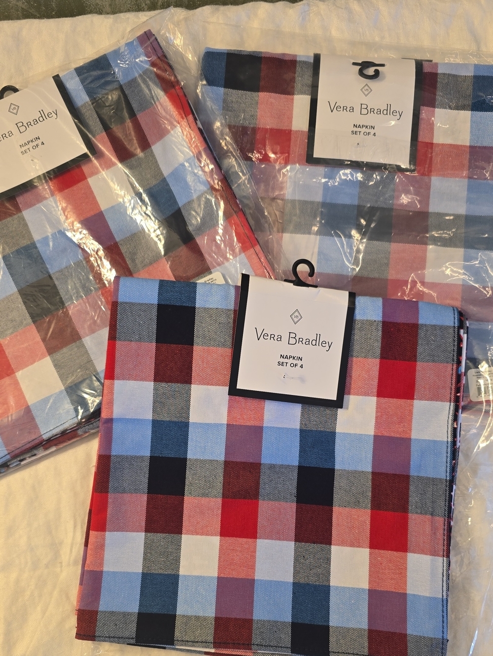 3 Vera Bradley Patriotic Plaid Cotton Napkin Each Set Has 4 New